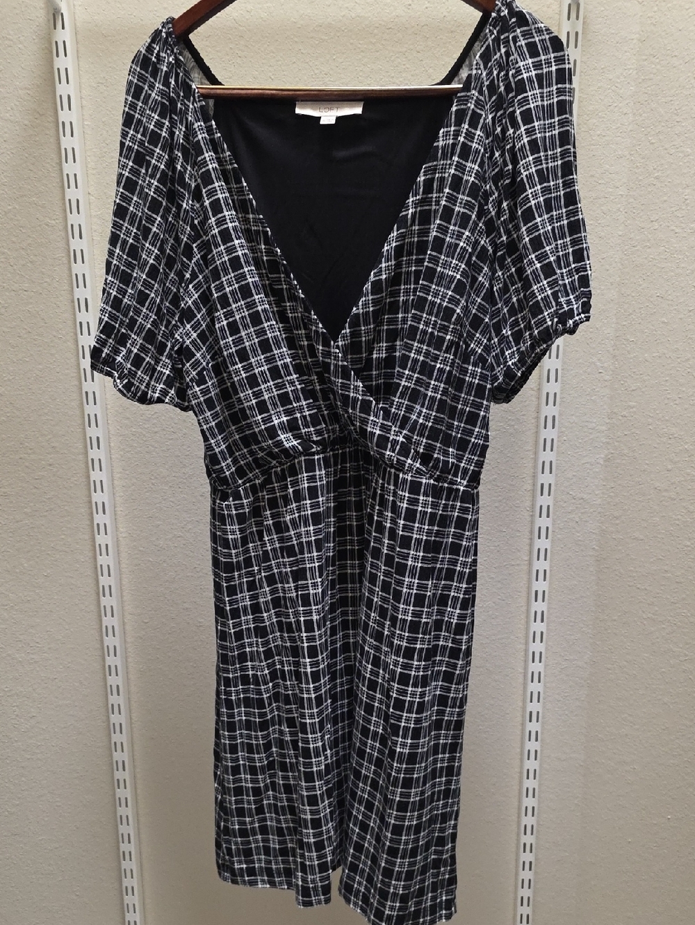 LOFT Black And White Plaid Tunic Blouse Or Short Dress with